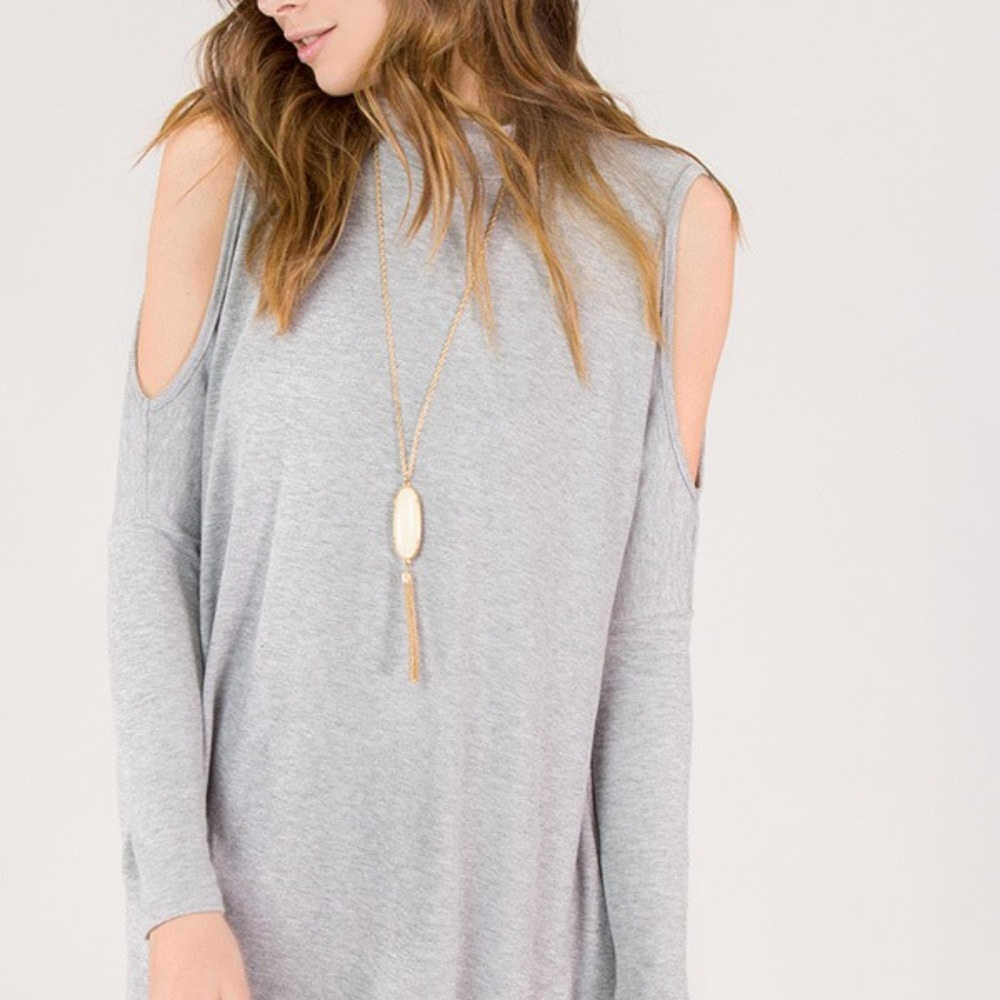 Heather Grey Ribbed Cold Shoulder Mock Neck - Picture 2 of 5